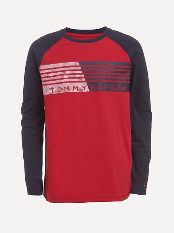 Fiú Tommy Hilfiger Big Long-Sleeve Colorblock Flag Póló Piros | HU 2246XYU